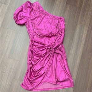 Elegant One-Shoulder Pink Dress